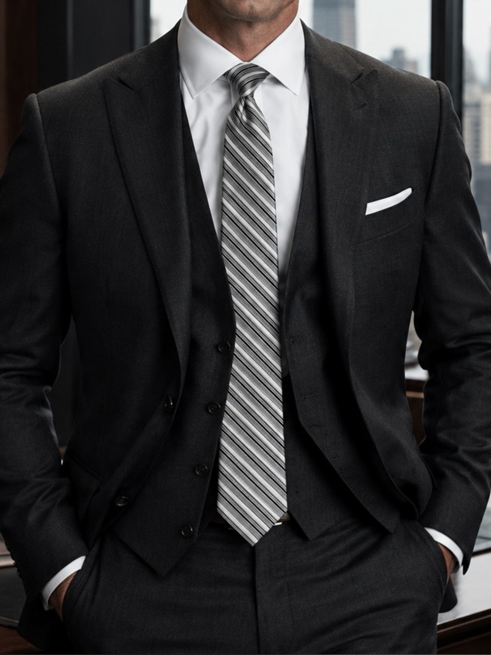 Perry Ellis grey, black, and silver portfolio Tie